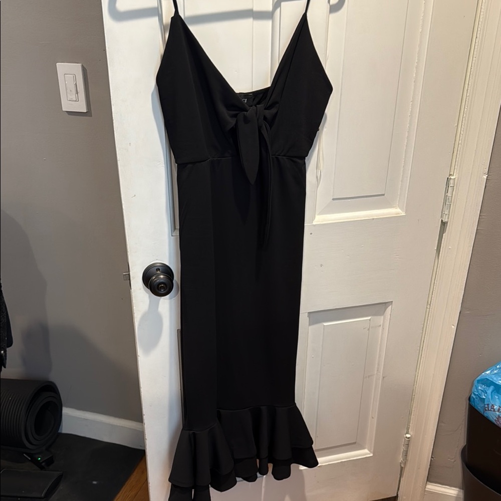 Vici Black Ruffled Midi Slip Dress